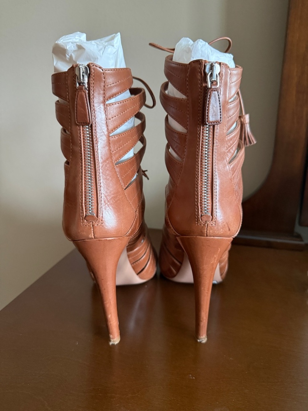 Prada Tan Brown Strappy Gladiator Lace-Up Heels - Picture 3 of 11
